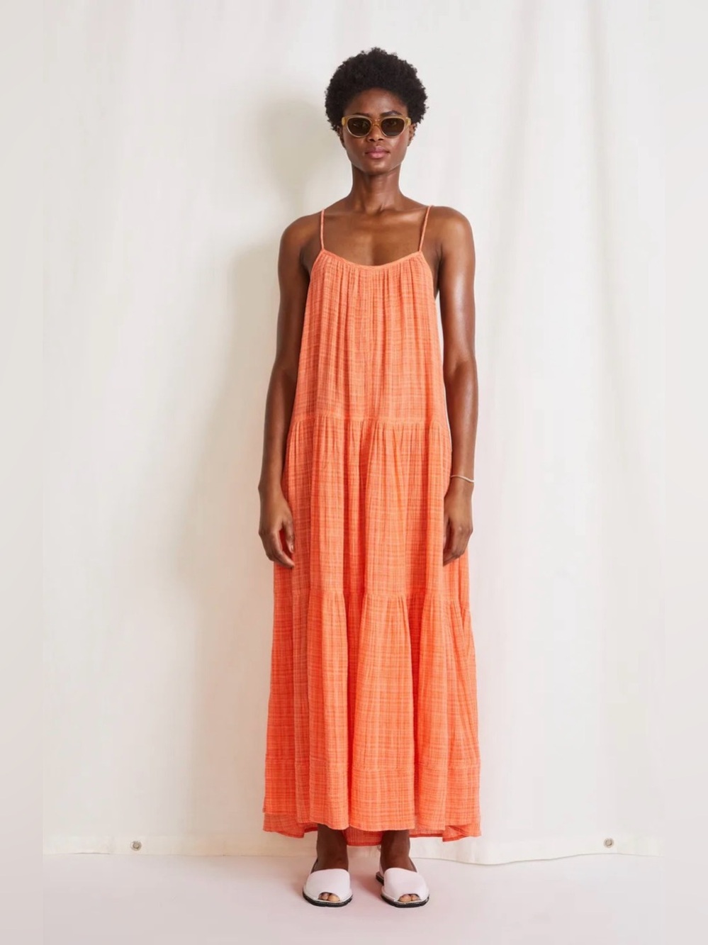 Apiece Apart Saluda Tiered Gauze Maxi Dress Orange Nasturtium Size L